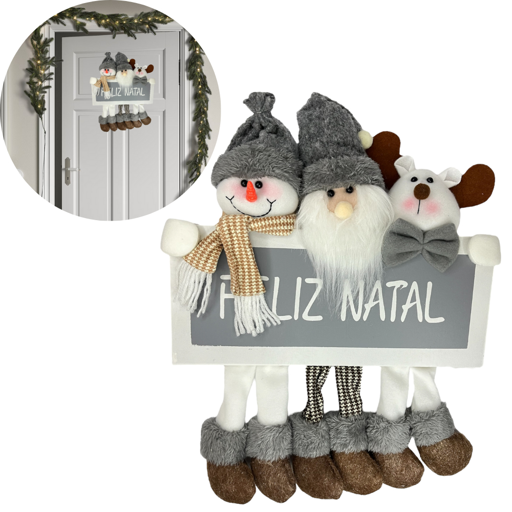 Enfeite Placa De Natal Para Pendurar Porta Bonecos Papai Noel Grande Luxo