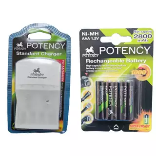 Kit Carregador + 4 Pilhas AAA 2800/2700/4700/4800mah Potency Recarregável