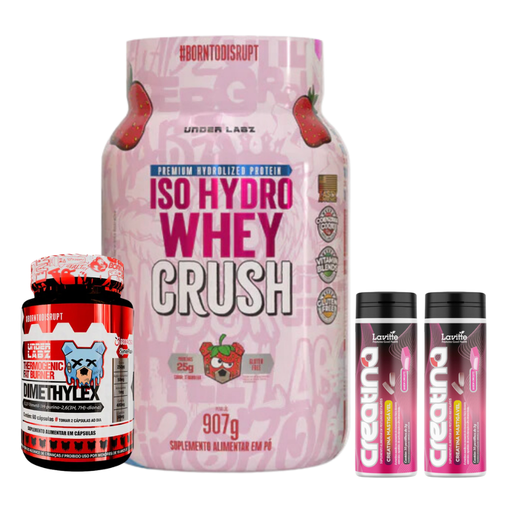 Iso Hydro Whey Crush 907g + Dimethylex 60 Cáps Under Labz + 2x