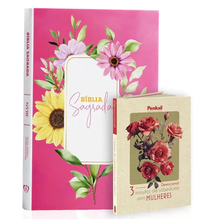 Kit Devocional 3 Minutos de Sabedoria para Mulheres | Ilusão de Rosas + NVI Slim PINK
