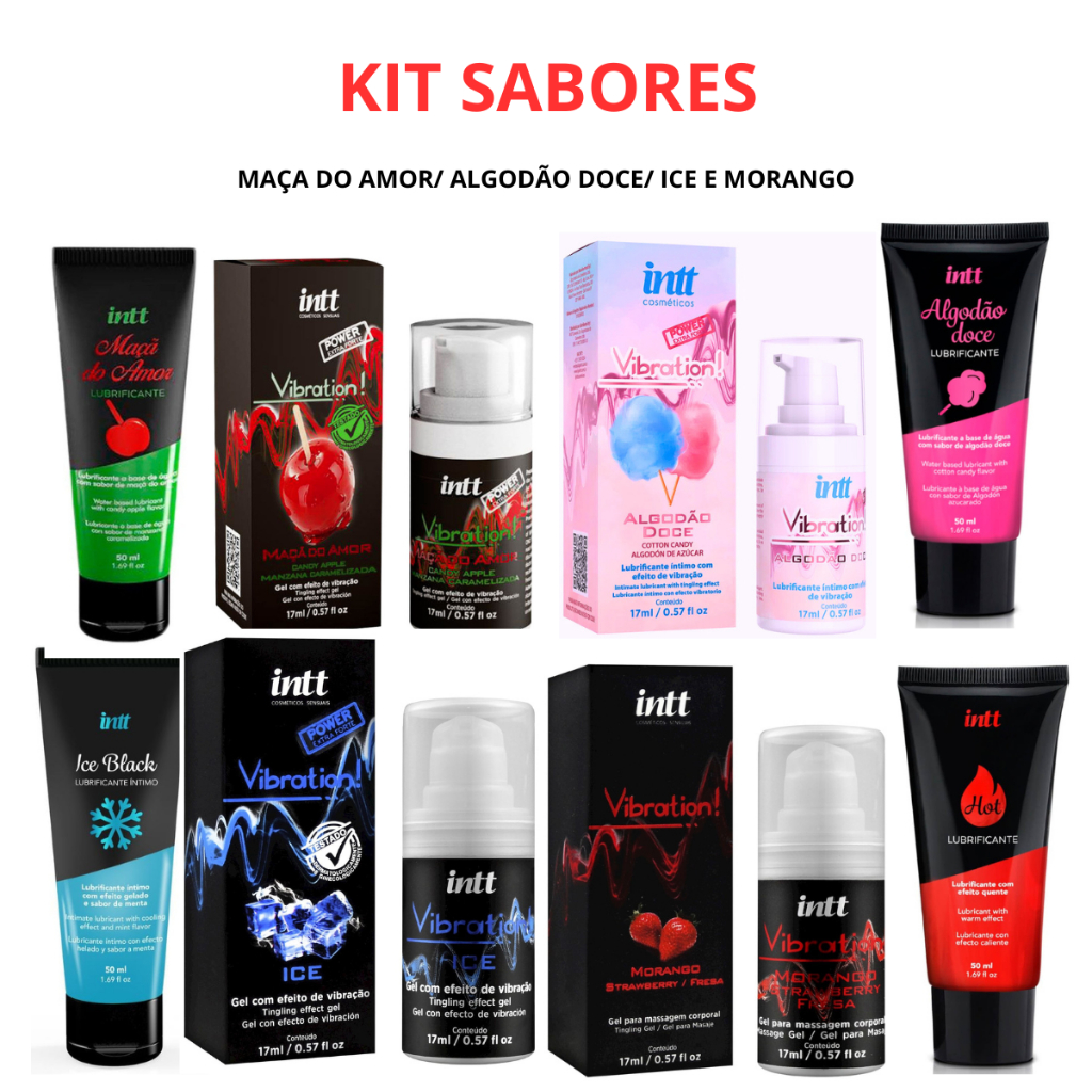 KIT Intt VIBRATION SABORES 17ml + LUBRIFICANTE COMESTIVEL SABORES 50ML Intt