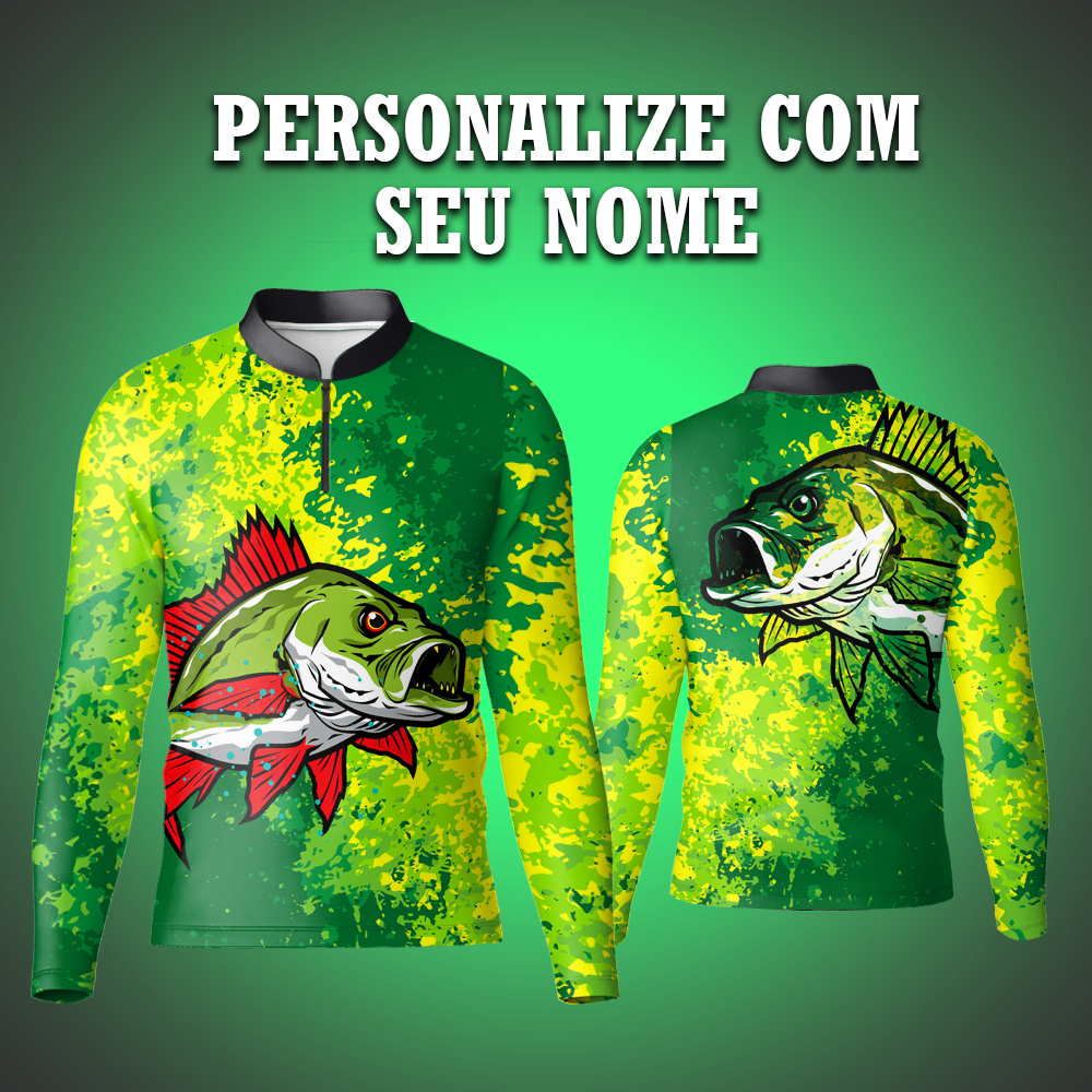 Camisa Blusa Personalizada PREMIUM+ c/ Zíper PESCA PEIXE e Com Proteção ...