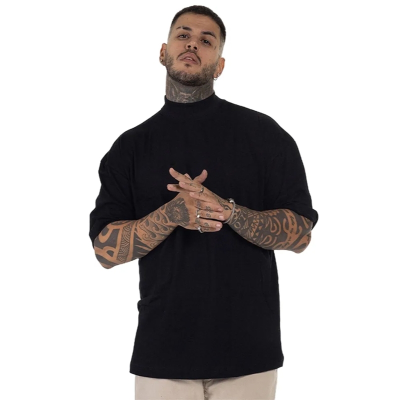 Camiseta Masculina Oversized Gola Alta Lisa Várias cores