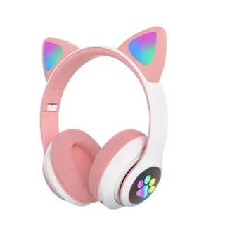 Fone de ouvido headset bluetooth para meninas gatinho new'ion cat rgb