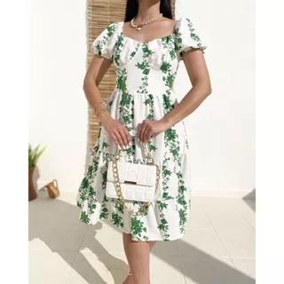 Vestido crepinho verão rodado tecido leve c/ forro na saia
