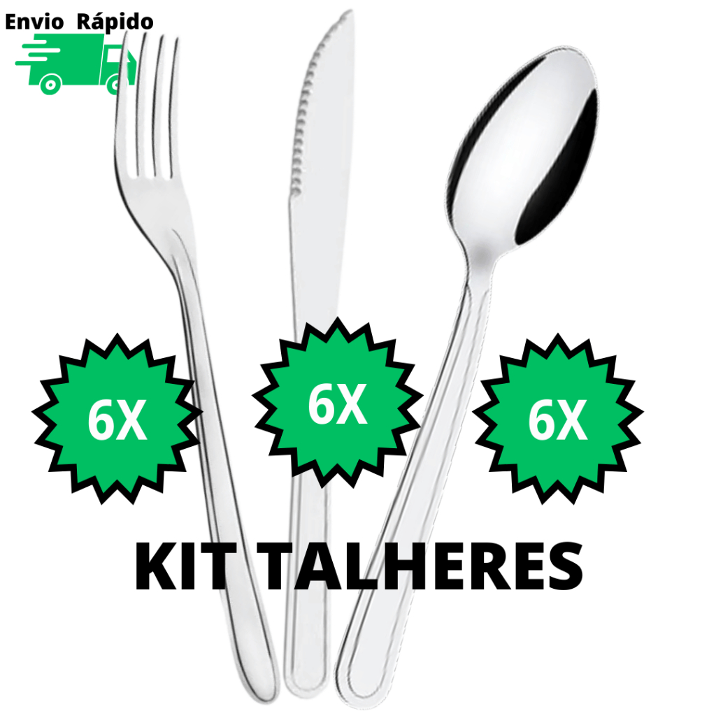Kit Inox Talher 18 Peças Conjunto Com 6 Facas, 6 Garfos 6 Colheres de ...