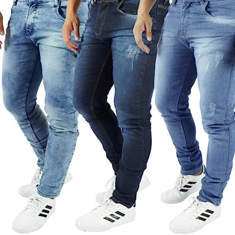 Kit 3 Calças Jeans Masculina Slim Original Elastano Lycra