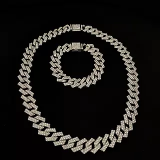KIT Corrente + Pulseira Cravejado Ice Trap Zircônia AA+