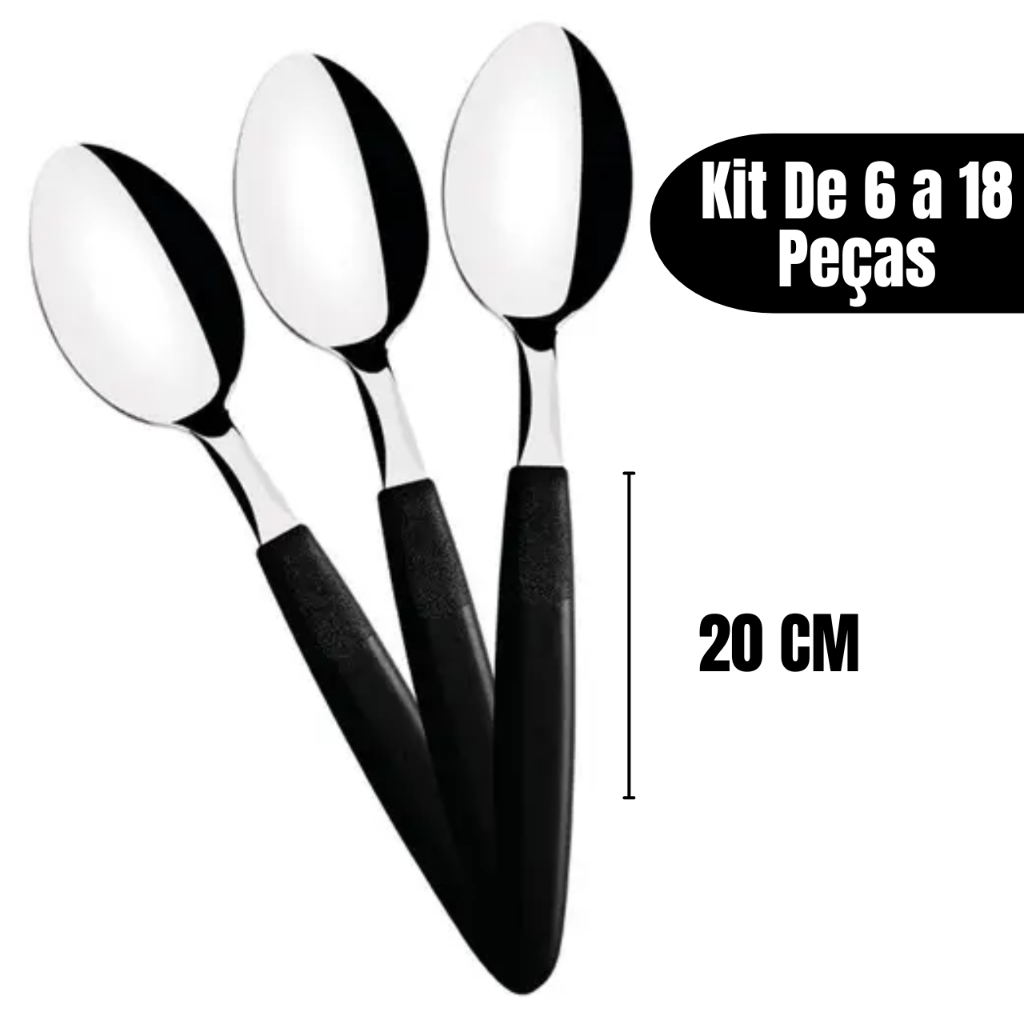 Colher Sopa De Mesa Cosinha Grande Talher Inox Kit 6 a 18 Peças Cabo ...