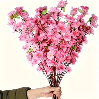 Kit 10 Buquê De Flores De Cerejeira Artificial , Flor De Pêssego rosa , Estilo oriental Para Decoração De Casamento 63CM