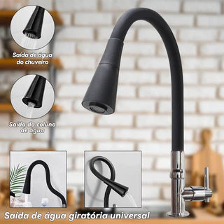 Torneira flexível giratória 720° de parede para pia de cozinha Torneira de água fria simples~