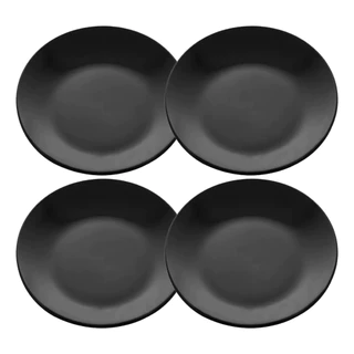 Kit Com 4 Pratos De Ceramica Preto Cronus Charlote Para Sobremesa 18,5cm Hauskraft