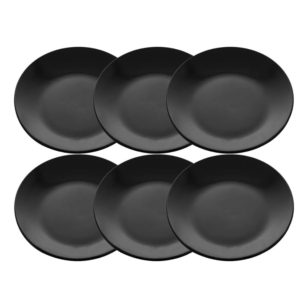 Jogo De 6 Pratos De Sobremesa Cerâmica Preto Haüskraft 18cm