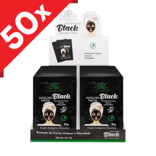 Kit 50 Máscaras Faciais Black em Sachê PhálleBeauty PH019