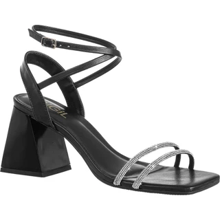 Sandália Feminina Salto Alto Grosso Bloco Brilho Strass Clássica Confort Original GiGiL