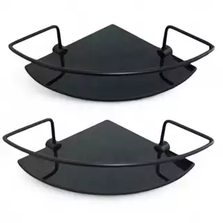 Kit 02 Porta Shampoo Suporte De Banheiro Preto Fosco Canto Organizador De Box