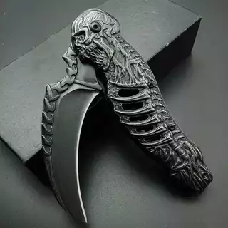 Canivete Semi-automatico Com Trava com Clip Liner Lock Com Mola Caveira Stonewash