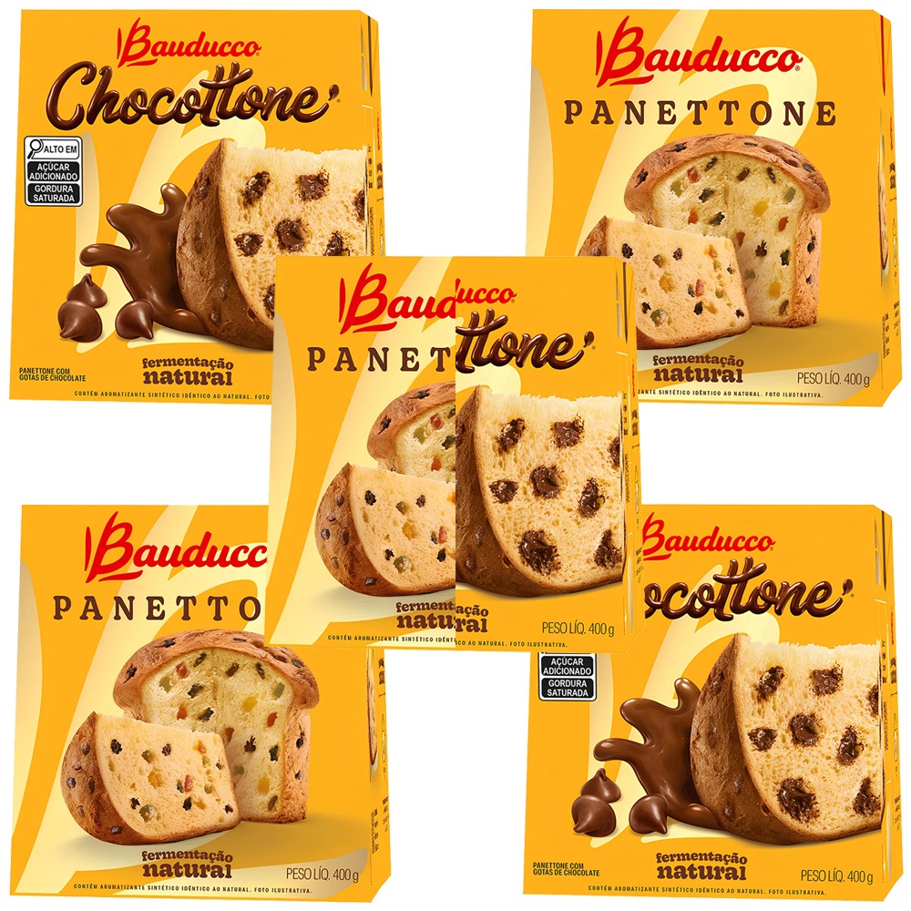 Kit 5 Panettone Chocottone Bauducco Original 400g