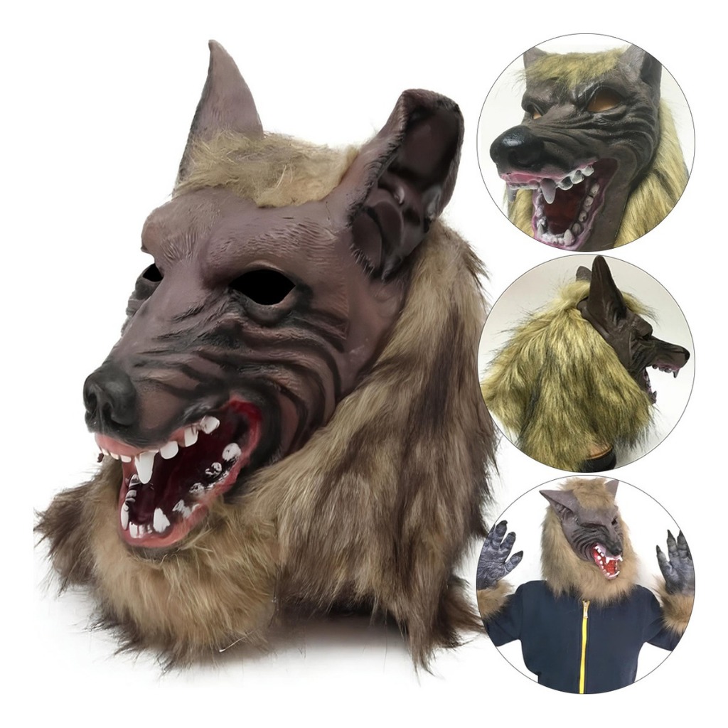 Máscara De Pelo De Hombre Lobo Con Banda Elástica – Vello Facial Falso De Poliéster En Negro Y Plateado Para Disfraces De Halloween Y Carnaval
