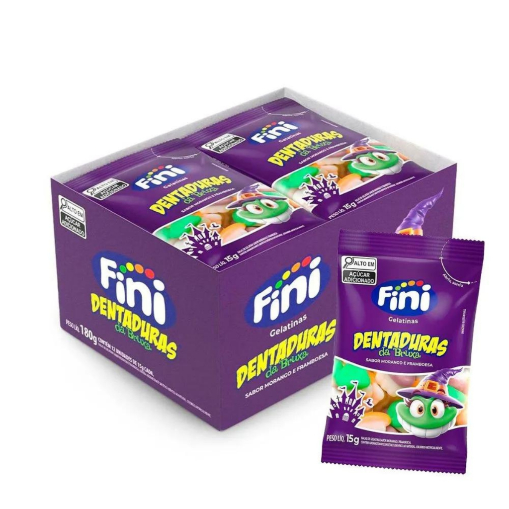 Balas Fini Halloween Dentaduras da Bruxa Morango e Framboesa C/12un