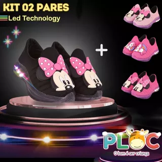 KIT 2 PARES DE TÊNIS LED INFANTIL MENINA (LED03 PRETO MINNIE + PAR ADICIONAL A SUA ESCOLHA) em Oferta na Shopee