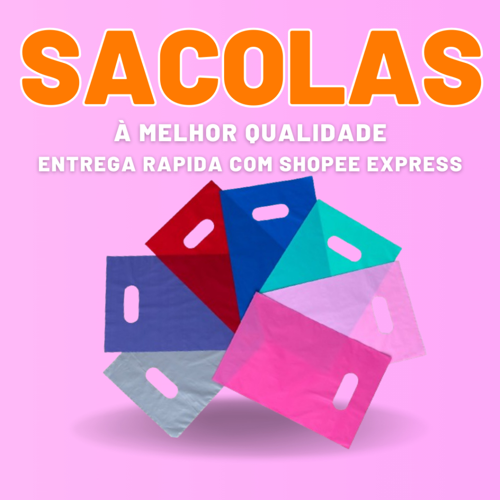 100 Sacolas Plásticas - 16x22 / 20x30 / 25x35 / 30x40 / 40x50 - Boca de Palhaço / Alça Vazada