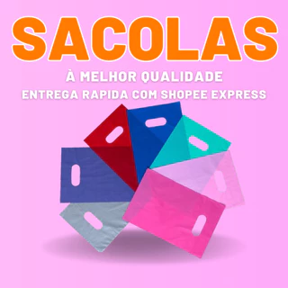 100 Sacolas Plásticas - 16x22 / 20x30 / 25x35 / 30x40 / 40x50 - Boca de Palhaço / Alça Vazada