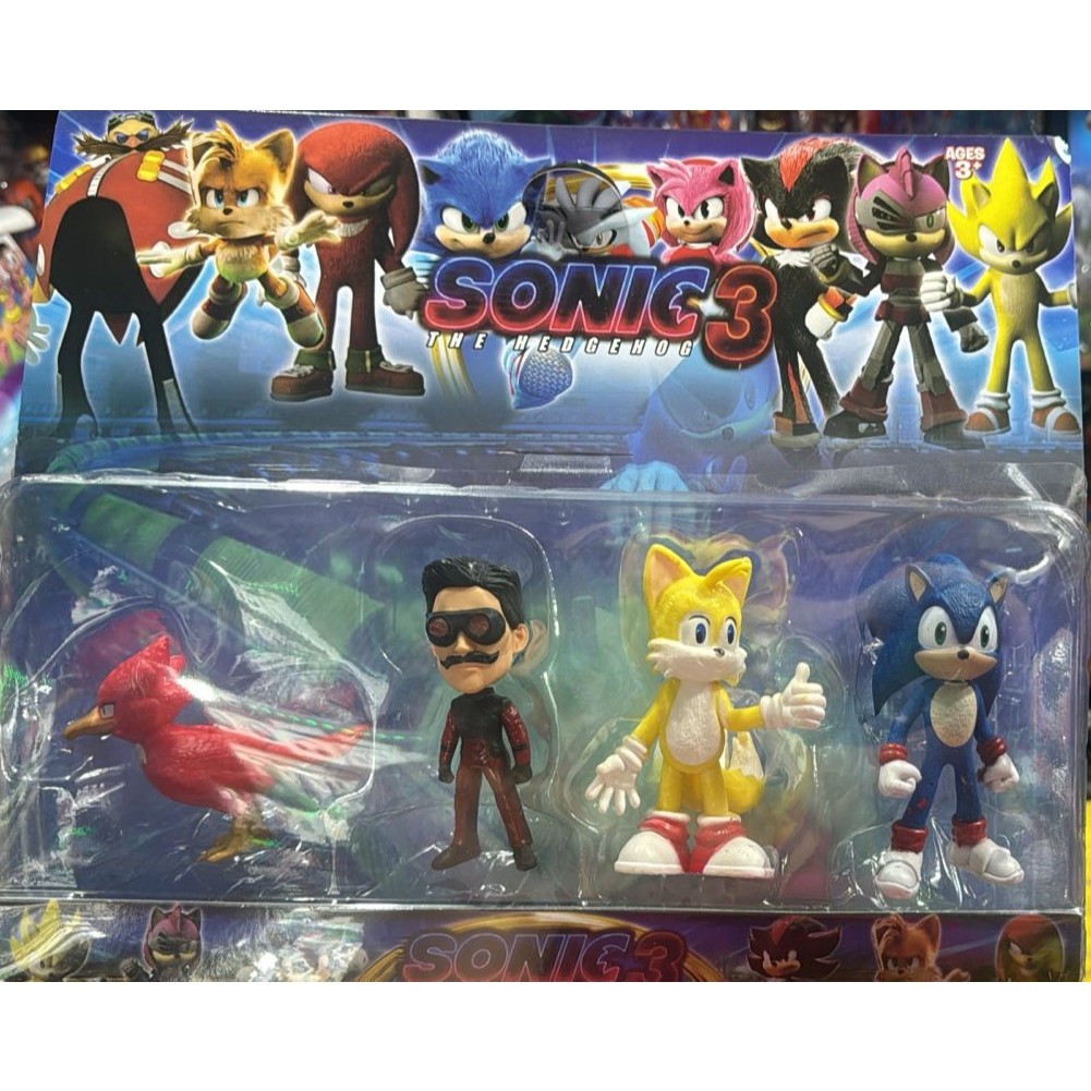 kit 4 Bonecos Sonic 3 Articulados Pronta entrega Figura Emborrachada Filme Novo Sonic 3