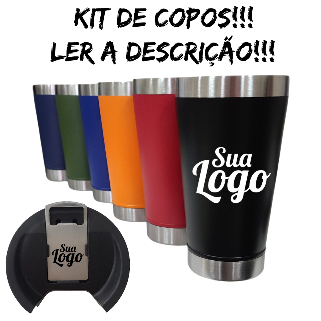 Kit Copo Térmico Personalizado Tampa Abridor 473ml Cerveja Inox Gelada Quente Caneca Times Futebol