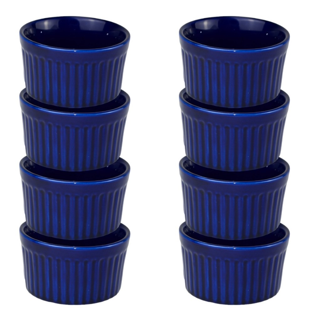 Kit 8 Ramequins de Porcelana 150ml Azul Cobalto
