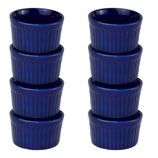 Kit 8 Ramequins de Porcelana 150ml Azul Cobalto