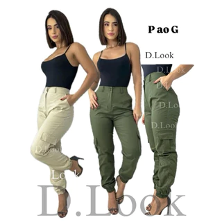 Calça Feminina Cargo Jogger Dois bolsos laterais.