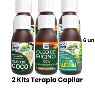 2 Kits Terapia Capilar Óleo de Coco + Rícino + Alecrim Natuhair 60ml - (6 UN)
