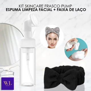 Kit 2 Frasco Pump Espumador Limpeza Facial 150ml Com Escova Silicone + Faixa Cabelo Makeup Flexível Skin Care - WL em Oferta na Shopee