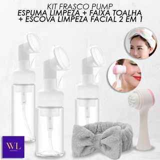 Kit 3 Peças Com Frasco Pump Espuma Limpeza Facial Skin Care Silicone + Faixa Toalha+ Escova Limpeza Facial 2 Em 1 - WL em Oferta na Shopee