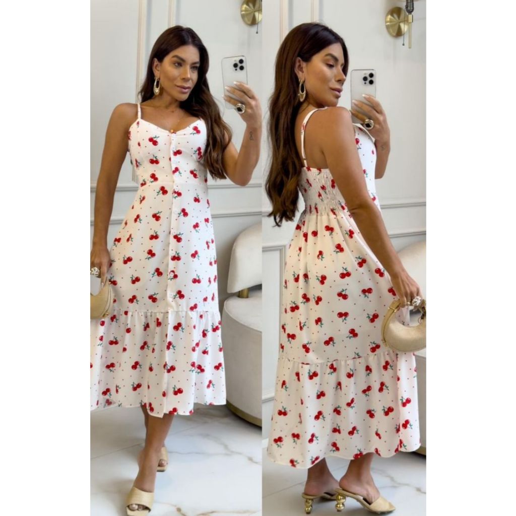 Vestido Midi Cereja Botões