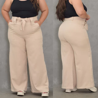 Calça Pantalona Alfaiataria Plus size Elegante Social com cinto