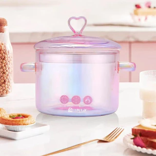 Panela de Vidro Rosa Com Tampa Coração Furta-cor 1.5L Borossilicato que vai ao fogo para Cozinha