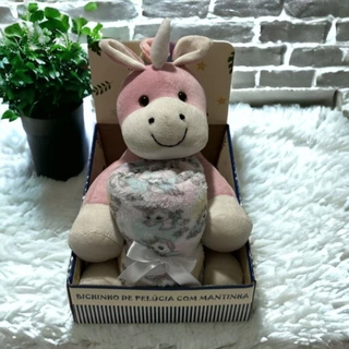 KIT URSINHO BICHINHO DE PELÚCIA E MANTINHA SOFT COM NOME PERSONALIZADO
