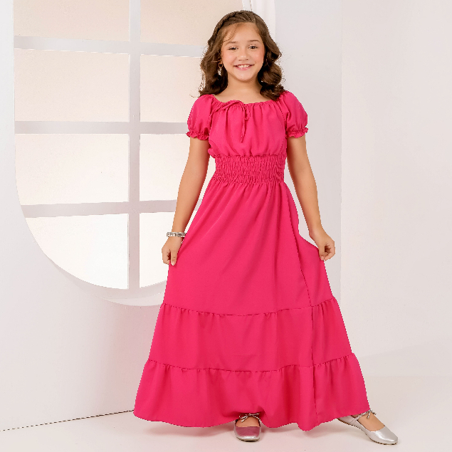 Vestido Midi Vestidos Mocinha Vestido Juvenil Midi De Menina Pink