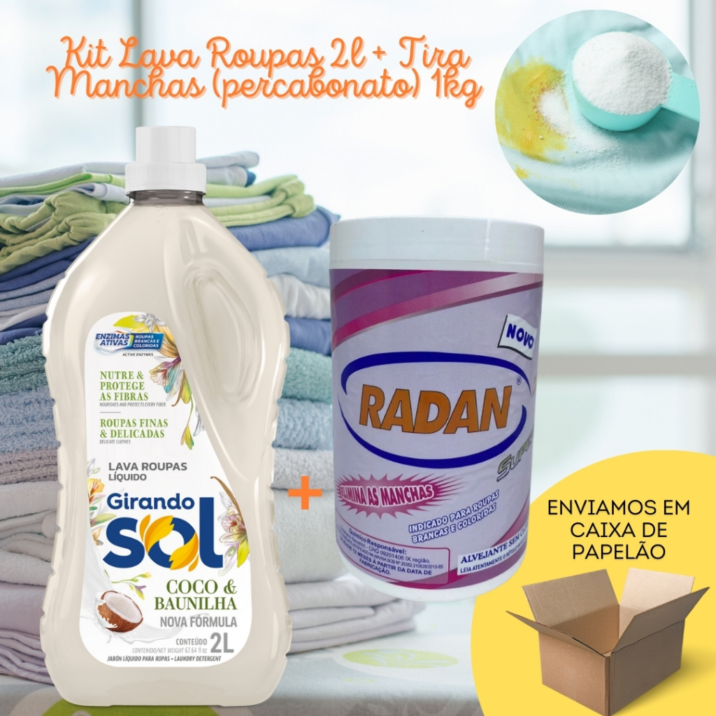 Kit Lava Roupa Radan 2l Girando Sol + Percabonato Tira manchas Radan ...