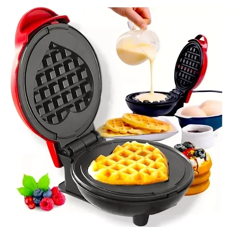 Máquina Waffle Coração Elétrica Antiaderente Grill Multiuso Portátil