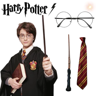 Fantasia de Bruxo Harry Potter Infantil e Adulto Varinha Óculos Gravata Grifinória Unissex Cosplay Festa Halloween