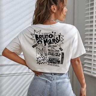 Blusa Cropped Top Estilosa Oversized Feminina Versão Frente E Costas Bruno Mars Cantor Pop Show Time