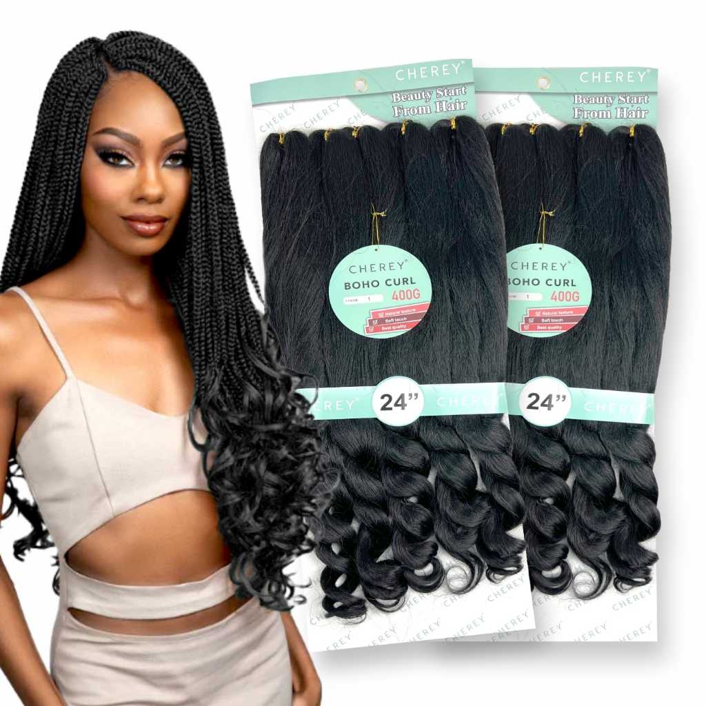 Kit 2 Cabelo Boho Curl Jumbo Qualidade Premium Cacheado Crochet Braid 400gr