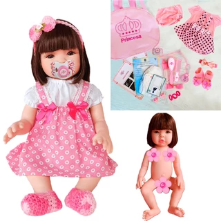 Bebe Reborn Silicone Pode Dar Banho Bolsa Chupeta + 22 Itens