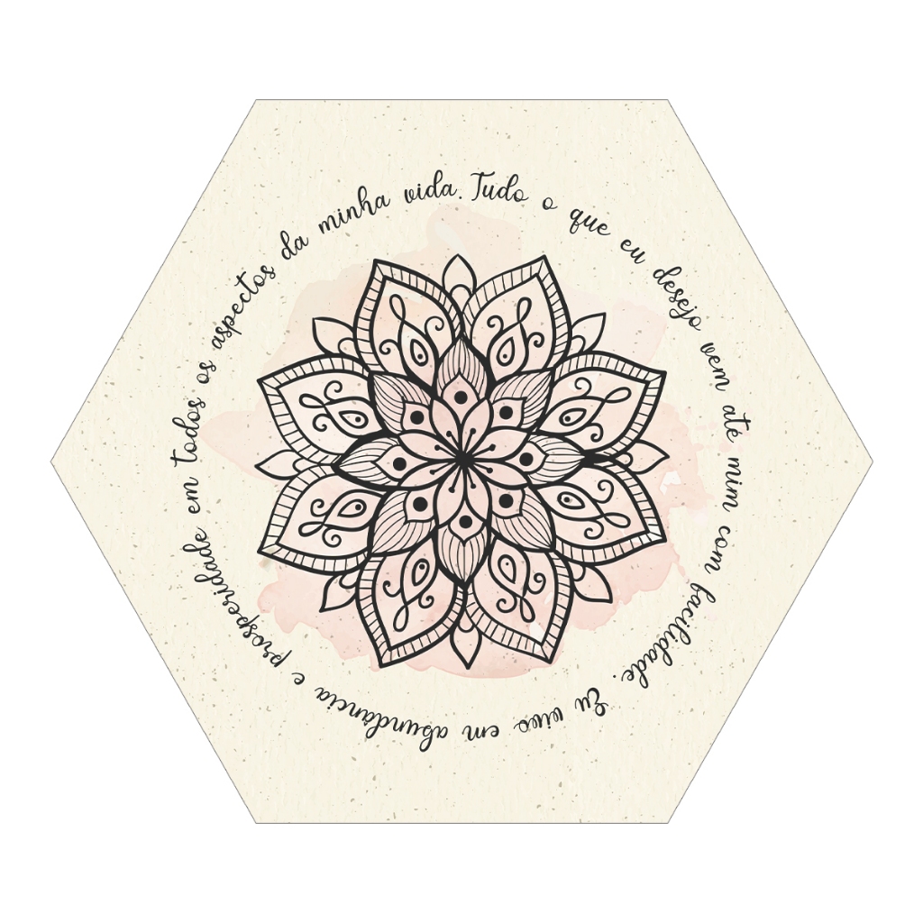 Placa Decorativa Mandala Hexágono 25x22 Mantra de Prosperidade