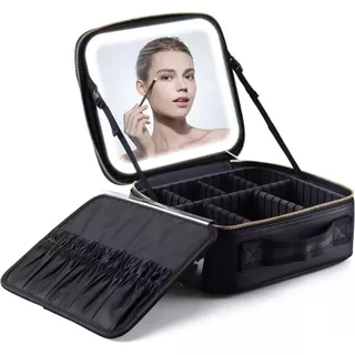 Bolsa Maleta Maquiagem Grande Com Espelho LED Organizador de Beleza