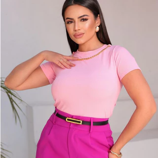 Blusa Manga Curta / Corrente na Gola Ribana
