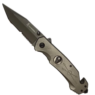 Canivete Titanium Caveira Multifuncional Semi Automatico Pesca Camping 22CM BrowninGR Com Afiador